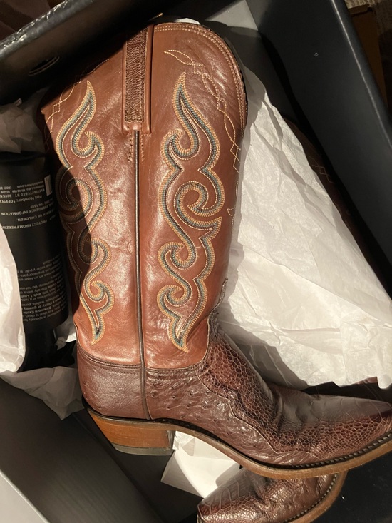 Lucchese Shoes - Lucchese Brown Leather Western Heeled Boots with Multicolor Stitching